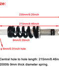 Universal Rear Shock Absorber 215 Millimeter Eye To Eye 2000 Pound Load with dimensions annotated