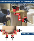 90 Degree Mini Positioning Squares Set of 2 in Red Aluminum Alloy Right Angle Clamps for Picture Frames Cabinets Drawers shown in use