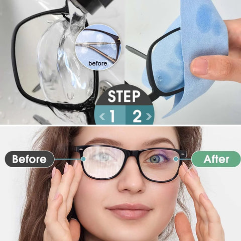 CONLI microfiber eyeglasses cleaning cloths, 20×20 cm, suede-like, lint-free; 12-pack shown cleaning lenses.