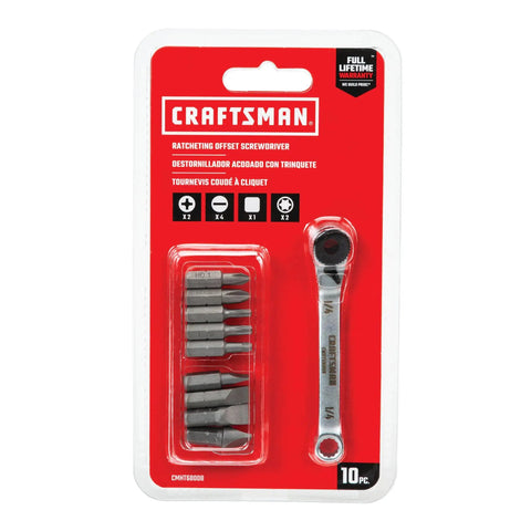 Ratcheting Offset Screwdriver Set 10 Piece Multi Bit Kit With Black Oxidized Bits For Rust Resistance Built For Tight Spaces And Hard To Reach Fasteners Durable Construction And Lifetime Warranty