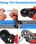 Demonstration of Pro Grade Ferrule Crimping Tool Kit With 1900 Wire Ferrule Terminals For AWG 23 To 7 Self Adjusting Ratchet Crimper