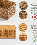 Heavy Duty Plastic Wicker Storage Basket With Lids Waterproof Woven Organizer Bins For Home Closet, showing waterproof PP resin material.