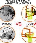 Comparison of Glow Night Light Basketball Net For Outdoor Hoops against standard nets, showing luminous nylon net in use.