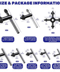 Size and package information for Dude, Check This Out! Premium Universal 8 Piece Drill Chuck Key Wrench Set with measurements.