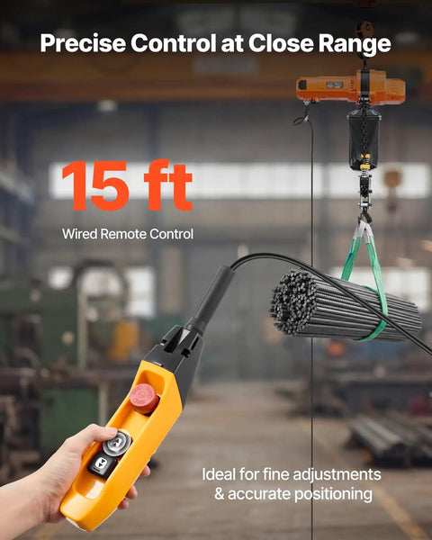 Dual Speed G100 Chain Electric Hoist Lifter With 2200 Lbs Capacity 20 Ft Lift Height 120V 60Hz Single Phase Overhead Crane shown with wired remote control in factory setting