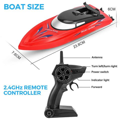 Triple Pack Remote Control RC Boat Set for Kids and Grownups, 2.4GHz Wireless Control, Fully Waterproof Hull, red boat dimensions