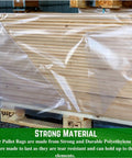 Battle Tested Heavy Duty Clear Pallet Covers 78X155 Inch 2Mil Polyethylene Workhorse Bags protecting wooden pallets outdoors.