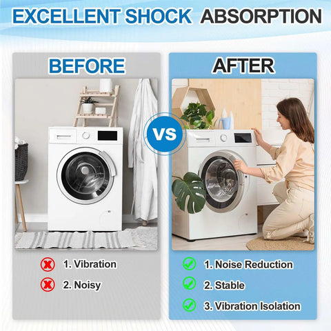 Comparison of washing machine vibration before and after using 15 Pcs Rubber Solid Disc Washers 22mm OD 4mm Thick Anti Slip Bumper Pads