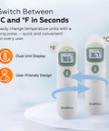 Non Contact Forehead Thermometer For Baby And Adults, FDA Cleared, Medical Grade Accuracy, Fast Fever Check, Family Friendly Infrared Thermometer For Home Use with °C/°F display
