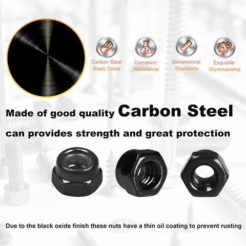 100 Pcs M4 Nylon Inserted Hex Lock Nuts Self Locking M4x0.7mm 7mm Hex Carbon Steel showing three angles.