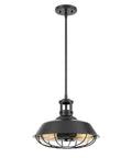 Industrial Two Light Pendant Lamp in Black Finish With Nautical Barn Wire Cage Shade from Wilbur Collection