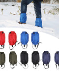 Adjustable Nylon Snow Gaiters For Men And Women, Waterproof Breathable Leg Covers for boots, shown in multiple colors on snow.