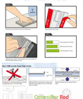 Instruction steps for using 4 Pack 12 Inch Transparent Acrylic Piano Hinges With Self Adhesive Backing No Glue Required Ultra Slim Low Profile Flexible Hinges Pre Applied Mounting Tape Durable High Flex Life, showing tape bonding and application.