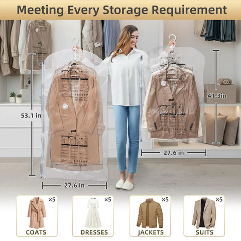 Hanging Vacuum Storage Bags Space Saver For Clothing Suits And Jackets, Closet Organizer Travel Set Of 4 with 2 long and 2 short clear bags