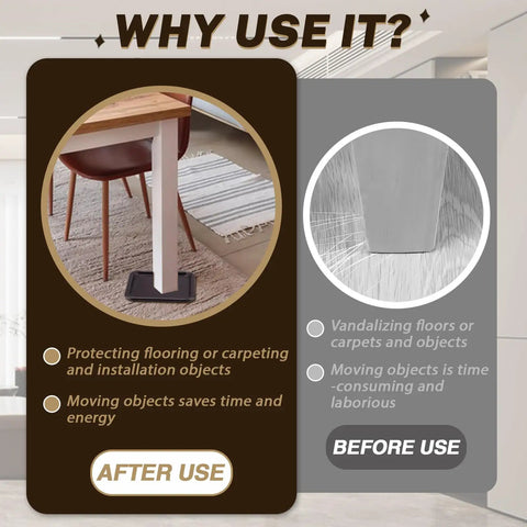 Heavy Duty 8 Pack 3 Inch Square Furniture Sliders With Carpet Base installed under chair leg on carpet