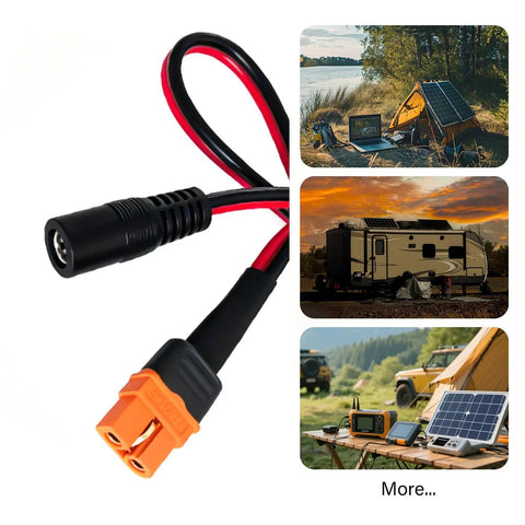 XT60I To 5.5x2.1mm Power Cable DC5521 Female Connector For Lithium Batteries And FPV Gear, Stable Battery To Device Link For Solar Panels And Power Stations, Great For Vehicles, Three Length Options, black red cable with orange connector
