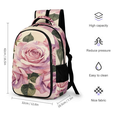Vintage Rose Bouquet Print Backpack Unisex Large Capacity Durable Polyester With Breathable Comfort And Smooth Zipper For Everyday Use