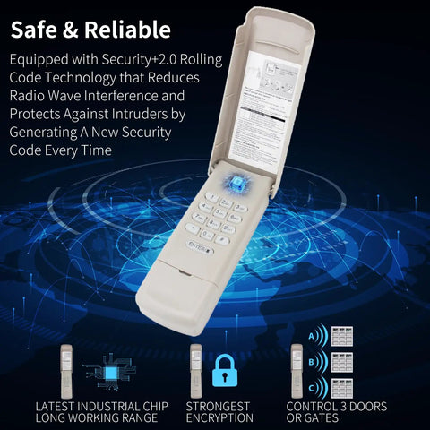 Universal Garage Door Keypad Remote For All The Big Name Brands Including Chamberlain LiftMaster Genie Linear Sears Craftsman Overhead Door And More Learn Button Or Dip Switch Ready Replacement For 877MAX GK R GUK R GK BX 377LM And 9, open with backlit keys and security features.