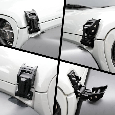 Jeep Hood Latches Aluminum Hood Catch For Wrangler JK JKU JL JLU Gladiator 2007 Through 2025 Pair installed close-up