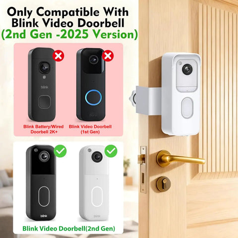 Doorbell Mount For All New Blink Video Doorbell Second Gen No Drill Anti Theft Bracket That Keeps Sensor And Night Vision Unobstructed Easy No Tools Installation For Apartments And Rentals White mounted on a wood door