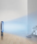 Bladeless Tower Fan With Air Multiplier Technology Delivers Smooth, Amplified Airflow, 70 Degree Oscillation, Ten Speed Settings in use