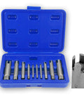 10 Piece Screw Tap Extractor Set For Stripped Screws And Bolts With 3 And 4 Flute High Speed Steel Remover Kit in blue case