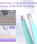 Thickened 430 Stainless Steel Slant Point Tweezers With Flat Hook for Eyebrows demonstrating precision and no hair breakage