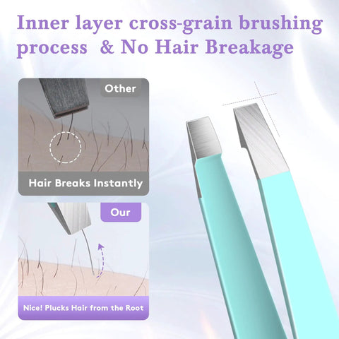 Thickened 430 Stainless Steel Slant Point Tweezers With Flat Hook for Eyebrows demonstrating precision and no hair breakage