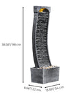 Curved Faux Slate Waterfall Fountain With LED Light Accents For Indoor Or Outdoor Use, Easy Setup, Modern Black And Stone Gray Design