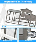 Wooden Chicken Coop With Run And Nesting Box For Backyard Garden, Outdoor Waterproof Hen House with wheels for easy mobility