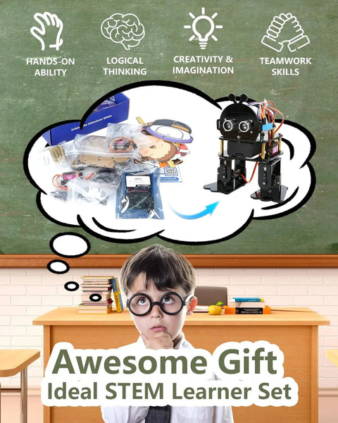 Kid Friendly Bionic Biped Robot Kit For STEM Toys And Science Fun Hands On Programmable Coding Crafts Set With Arduino ESP32 Learn Mechanics Electronics And Coding Great Birthday Gift For Ages 8 To 12 Boys And Girls, child with robot kit