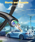 Close-up of NEMA 10-50P To 14-50R EV Charger Adapter Cord showing STW 6 AWG 3C design with copper wires and ETL Listed logo.