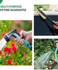 Easy Snap Quick Connect Kit For Garden Hoses With Three Quarter Inch Male And Female Plastic Fittings With Shutoff Valve Water Stop And Lock Hassle Free Attachments For Sprinklers Nozzles And Spigots Five Sets Ten Pieces in use on garden hose and car wash