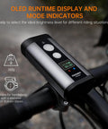 PR2400 2400 Lumen Mountain Bike Light With OLED Runtime Display mounted on handlebars.