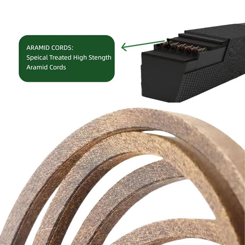 Close-up of Heavy Duty Half Inch By Eighty Nine Inch Drive Belt Replaces OEM GX20006 with aramid cords for lawn tractors