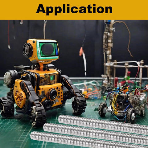 Five M3-0.5x300mm stainless steel fully threaded rods in foreground with a yellow robotics model in background