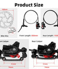Two-piston hydraulic MTB disc brake kit with front and rear calipers and 160mm rotors, black aluminum alloy.