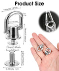 4 Pack D Rings for Purses With 360 Degree Rotatable Stud Screw Balls, Rivets and Post Heads in hand, size details shown