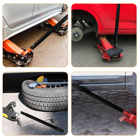 2 Pcs Floor Jack Handle Replacement Hydraulic Pole Lever in use with various floor jacks for quick vehicle lifts in car repair scenarios