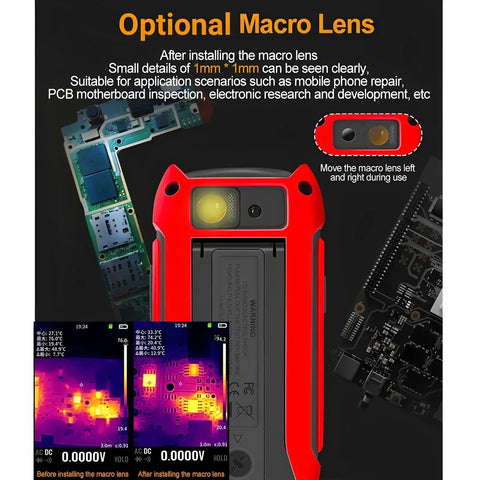 Pro-Grade Thermal Imaging Camera With Macro Lens, 256x192 IR Sensor, PCB inspection display