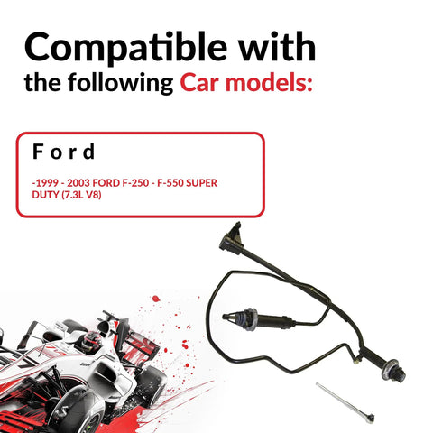 No Sweat Heavy Duty Pre Bled Clutch Master And Slave Cylinder Kit With Fluid Hose For Ford Super Duty F250 F350 F450 F550 99 03 7.3 Diesel motor components for vehicle compatibility.