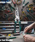 Heavy Duty 10 In 1 Electrician Pliers With Premium Carbon Steel Jaw And Cozy Tpr Grip Handle cutting wire at a workspace.