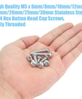 Hand holding stainless steel M5 hex button head bolts from 195 Piece M5 Hex Button Head Bolts And Nuts Kit In Stainless Steel 304