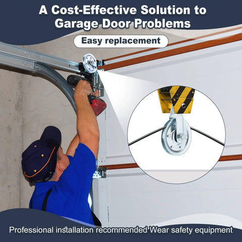Installation of 8 Piece Beefed Up Garage Door Pulley Kit 3 Inch 200Lb With Clevis Forks Bolts And Nuts for door track.