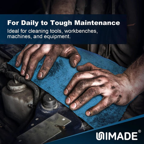 UNIMADE blue microfiber shop towel, 11x9, for automotive maintenance
