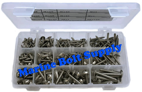 316 stainless marine screws kit in organizer box for outdoor and marine use.