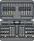 Hella Versatile 66 Piece Magnetic Ratcheting Screwdriver Kit With Detachable Handle And Precision Bits For Smartphone Laptop Repair Includes Secure Magnetic Mat, displayed with vibrant bits.