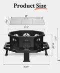 Diagram showing 35 inch octagonal wood burning fire pit with rectangular cooking grill dimensions.