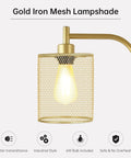 Tall Gold Floor Lamp With Iron Mesh Lampshade 67 Inch LED Standing Lamp Brass Base 6W Energy Efficient Lighting Detail