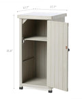 Backyard Ready Weatherproof Outdoor Storage Cabinet With Potting Bench Table Shelves And Rust Proof Metal Top For Patio And Garden Easy Assembly With Numbered Parts Water Seal Coating Wooden Planting Work Station shown with open door and shelf.